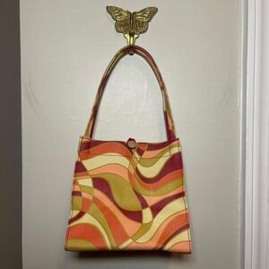 Alan Stuart Vintage 60s Style Abstract Swirl Pattern Canvas Tote Handbag
